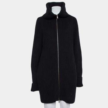 Pre Owned Haider Ackermann Black Wool Knit Collared Zip Front Oversized Long Cardigan XXS