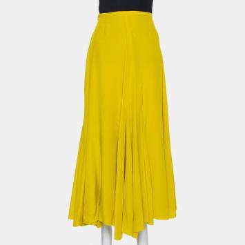 Pre Owned Haider Ackermann Mustard Yellow Silk Flared Maxi Skirt S