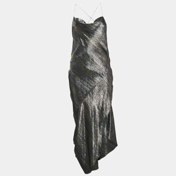 Pre Owned Haney Metallic Lurex Silk Blend Asymmetric Maxi Slip Dress M
