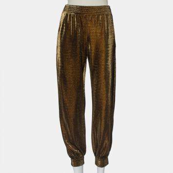 Pre Owned Haney Metallic Lurex Knit Side Slit Detail Harem Joggers M
