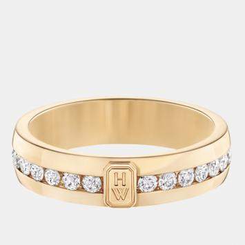 Harry Winston HW Logo Diamond 18K Rose Gold Ring Size 60 Harry Winston HW Logo Diamond 18K Rose Gold Ring Size 60