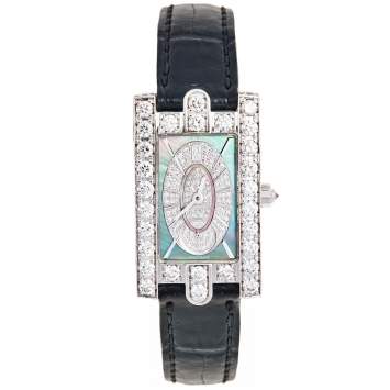 Pre Owned Harry Winston Blue Mother of Pearl 18K White Gold Diamond Avenue 310LQW Women's Wristwatch 21 mm 