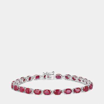 Pre Owned 12.48 cts Ruby and Diamond 14K White Gold Tennis Bracelet