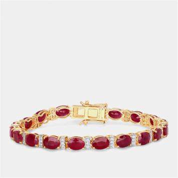 Pre Owned 16.15 cts Ruby and Diamond 14K Yellow Gold Tennis Bracelet