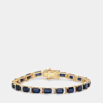 Pre Owned 12.18 cts Blue Sapphire and Diamond 14K Yellow Gold Tennis Bracelet