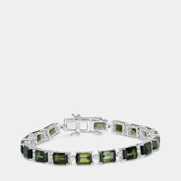 Pre Owned 18.90 cts Green Tourmaline and Diamond 14K White Gold Tennis Bracelet