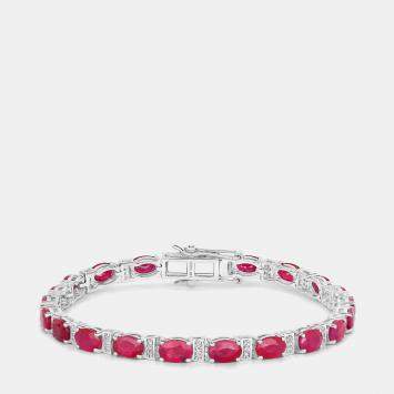 Pre Owned 10.92 cts Ruby and Diamond 14K White Gold Tennis Bracelet