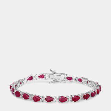 Pre Owned 8.40 cts Mozambique Ruby and Diamond 14K White Gold Tennis Bracelet