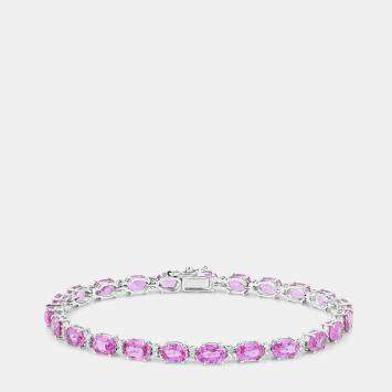 Pre Owned 13.27 cts Pink Sapphire and Diamond 14K White Gold Tennis Bracelet