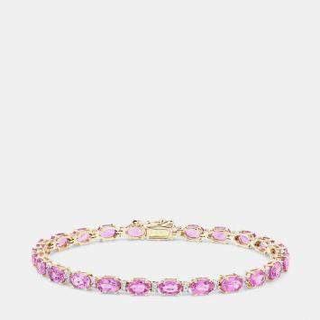 Pre Owned 13.82 cts Pink Sapphire and Diamond 14K Yellow Gold Tennis Bracelet