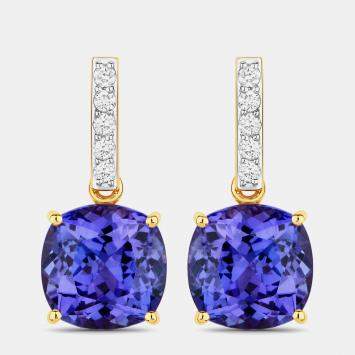 Pre Owned 5.50 cts Tanzanite and Diamond 14K Yellow Gold Dangle Earrings