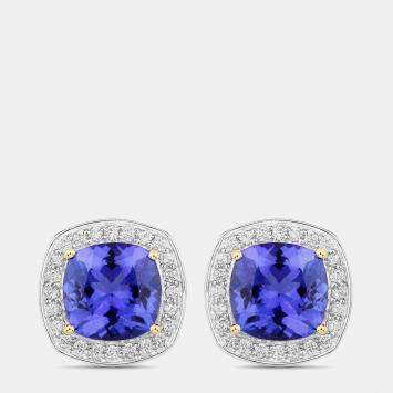 Pre Owned 5.50 cts Tanzanite and Diamond 14K Yellow Gold Studs Earrings