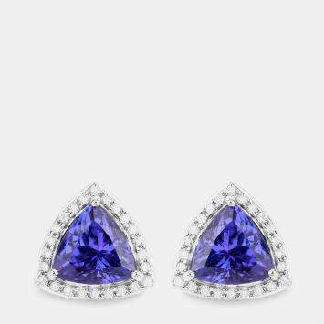 Pre Owned 4.24 cts Tanzanite and Diamond 14K White Gold Studs Earrings