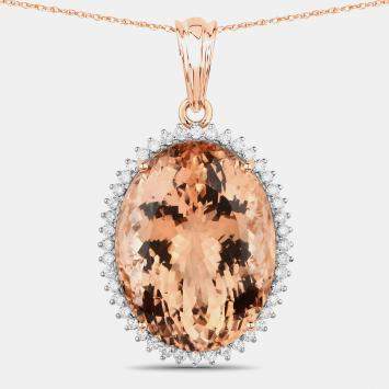 مملوكة مسبقًا 21.57 cts Morganite and Diamond 14K Rose Gold Halo Pendant
