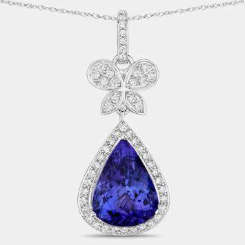 Pre Owned 5.16 cts Tanzanite and Diamond 18K White Gold Statement Pendant