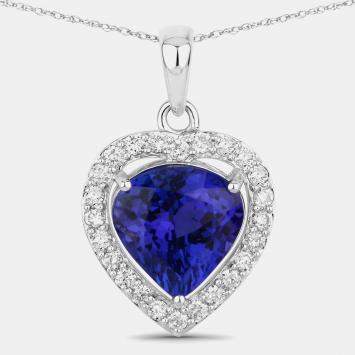 Pre Owned 3.40 cts Tanzanite and Diamond 14K White Gold Heart Shape Pendant