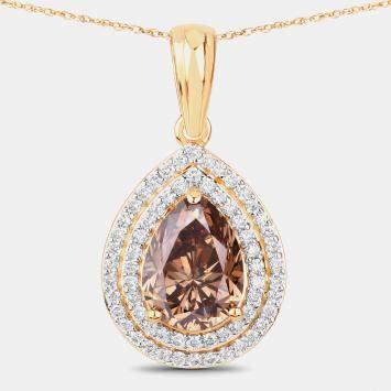 Pre Owned 2.01 cts Brown Diamond and Diamond 18K Yellow Gold Statement Pendant