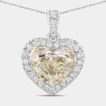 Pre Owned 4.51 cts Light Yellow Diamond and Diamond 18K White Gold Statement Pendant