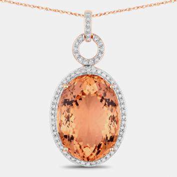 مملوكة مسبقًا 25.13 cts Morganite and Diamond 14K Rose Gold Halo Pendant