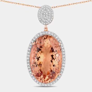 مملوكة مسبقًا 23.83 cts Morganite and Diamond 14K Rose Gold Halo Pendant