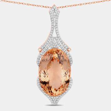 مملوكة مسبقًا 32.72 cts Morganite and Diamond 14K Rose Gold Statement Pendant