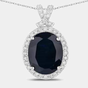 مملوكة مسبقًا 6.21 cts Blue Sapphire and Diamond 14K White Gold Halo Pendant