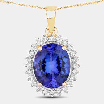 مملوكة مسبقًا 4.34 cts Tanzanite and Diamond 14K Yellow Gold Halo Pendant