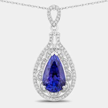 مملوكة مسبقًا 6.17 cts Tanzanite and Diamond 14K White Gold Teardrop Pendant