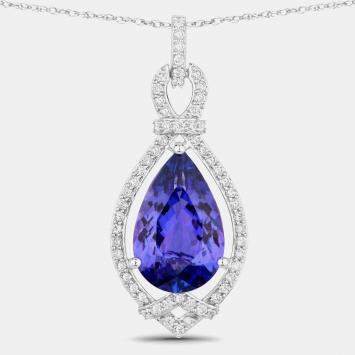 مملوكة مسبقًا 6.52 cts Tanzanite and Diamond 14K White Gold Teardrop Pendant