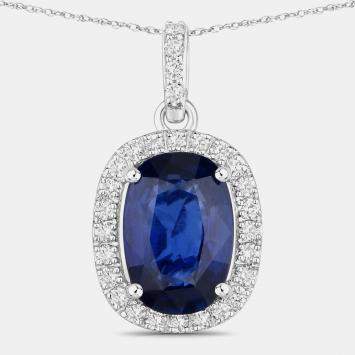 مملوكة مسبقًا 2.83 cts Ceylon Blue Sapphire and Diamond 18K White Gold Halo Pendant