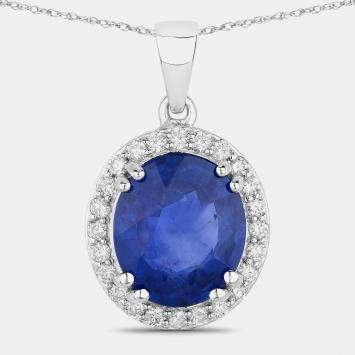 مملوكة مسبقًا 2.91 cts Ceylon Blue Sapphire and Diamond 18K White Gold Halo Pendant