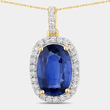 مملوكة مسبقًا 2.06 cts Ceylon Blue Sapphire and Diamond 18K Yellow Gold Halo Pendant