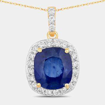 مملوكة مسبقًا 2.96 cts Ceylon Blue Sapphire and Diamond 18K Yellow Gold Halo Pendant