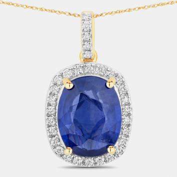 مملوكة مسبقًا 3.67 cts Ceylon Blue Sapphire and Diamond 18K Yellow Gold Halo Pendant