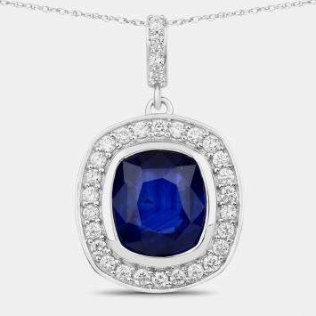 مملوكة مسبقًا 2.66 cts Ceylon Blue Sapphire and Diamond 18K White Gold Halo Pendant
