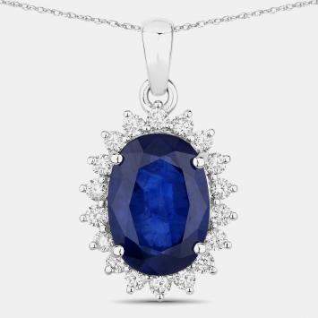 Pre Owned 4.23 cts Ceylon Blue Sapphire and Diamond 18K White Gold Halo Pendant