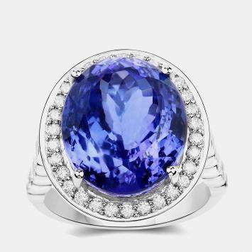 Pre Owned 17.60 cts Tanzanite and Diamond 18K White Gold Halo Ring US Size 8