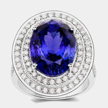 Pre Owned 12.53 cts Tanzanite and Diamond 18K White Gold Halo Ring US Size 8