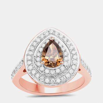 Pre Owned 1.00 cts Chocolate Brown Diamond and Diamond 18K Rose Gold Halo Ring US Size 7