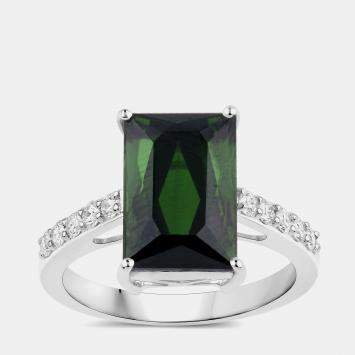 Pre Owned 5.86 cts Green Tourmaline and Diamond 14K White Gold Bridge Ring US Size 7
