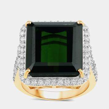 Pre Owned 16.56 cts Green Tourmaline and Diamond 14K Yellow Gold Halo Ring US Size 7