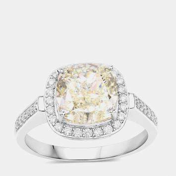 Pre Owned 4.38 ctw Light Yellow Diamond and Diamond 18K White Gold Statement Ring US Size 7