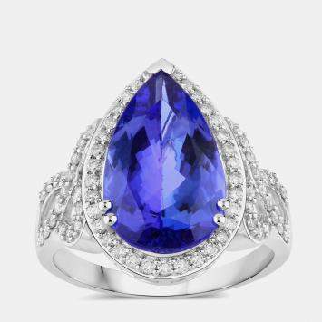 Pre Owned 5.24 cts Tanzanite and Diamond 14K White Gold Statement Ring US Size 7