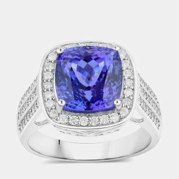 Pre Owned 5.11 cts Tanzanite and Diamond 14K White Gold Halo Ring US Size 7
