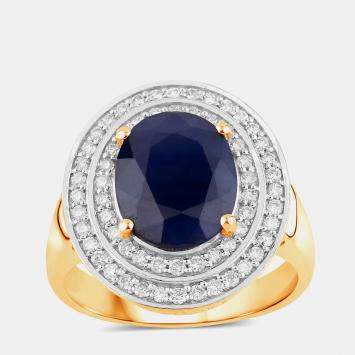 Pre Owned 4.32 cts Blue Sapphire and Diamond 14K Yellow Gold Halo Ring US Size 7