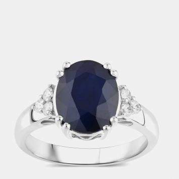 Pre Owned 4.32 cts Blue Sapphire and Diamond 14K White Gold Cocktail Ring US Size 7
