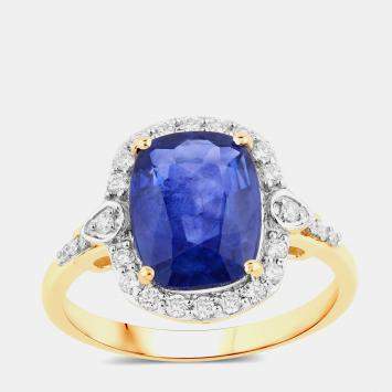 Pre Owned 3.72 cts Ceylon Blue Sapphire and Diamond 18K Yellow Gold Halo Ring US Size 7