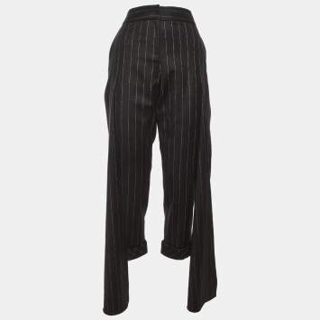 Pre Owned Hellessy Black Pin Striped Wool Overlay Detail Cropped Trousers M/Waist 32"