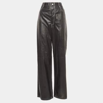 Pre Owned Helmut Lang Black Leather Straight Leg Pants M