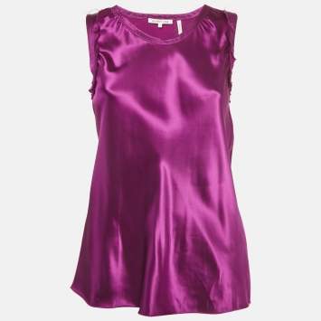 Pre Owned Helmut Lang Ultra Violet Satin Raw Detail Sleeveless Top S